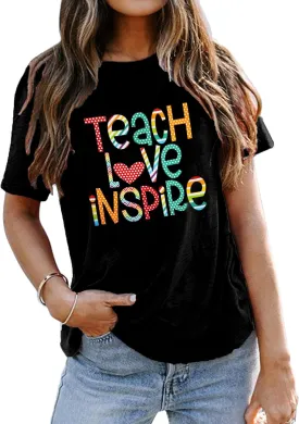 Women's T-Shirt Teaching Kindness Teacher Shirt Funny Short Sleeve Inspirational Graphic Tee Top