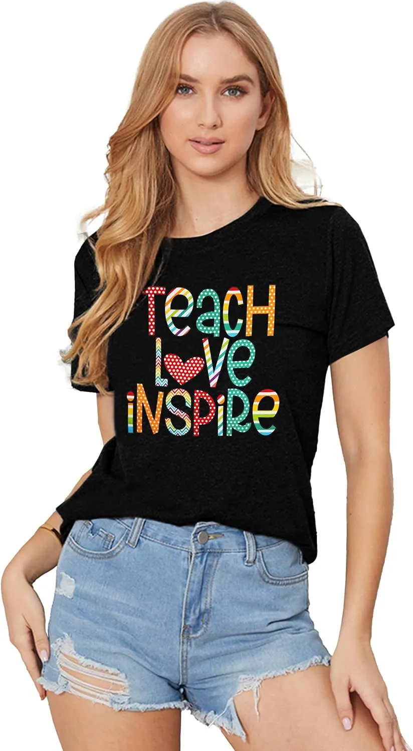 Women's T-Shirt Teaching Kindness Teacher Shirt Funny Short Sleeve Inspirational Graphic Tee Top