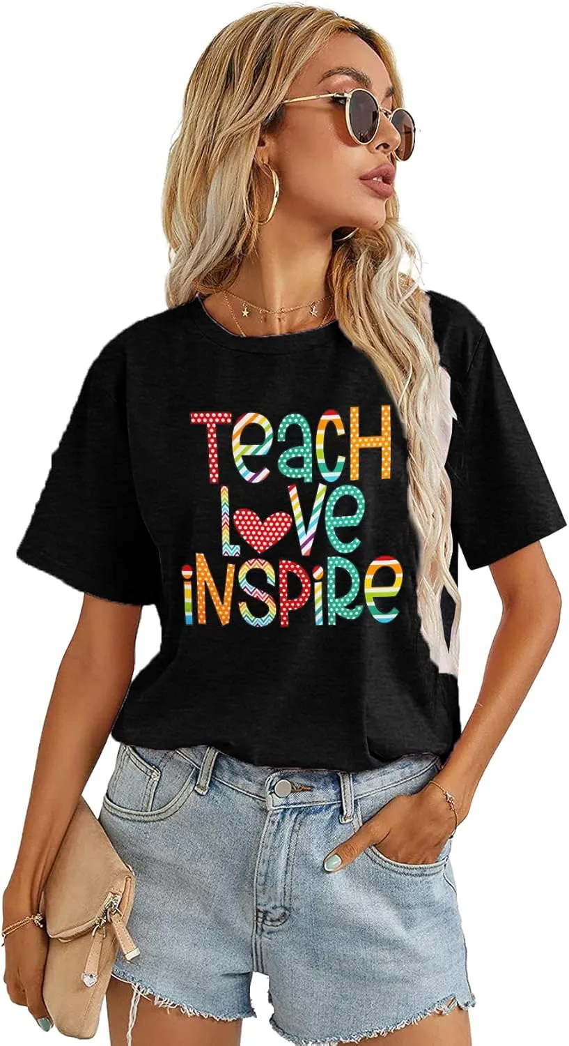 Women's T-Shirt Teaching Kindness Teacher Shirt Funny Short Sleeve Inspirational Graphic Tee Top