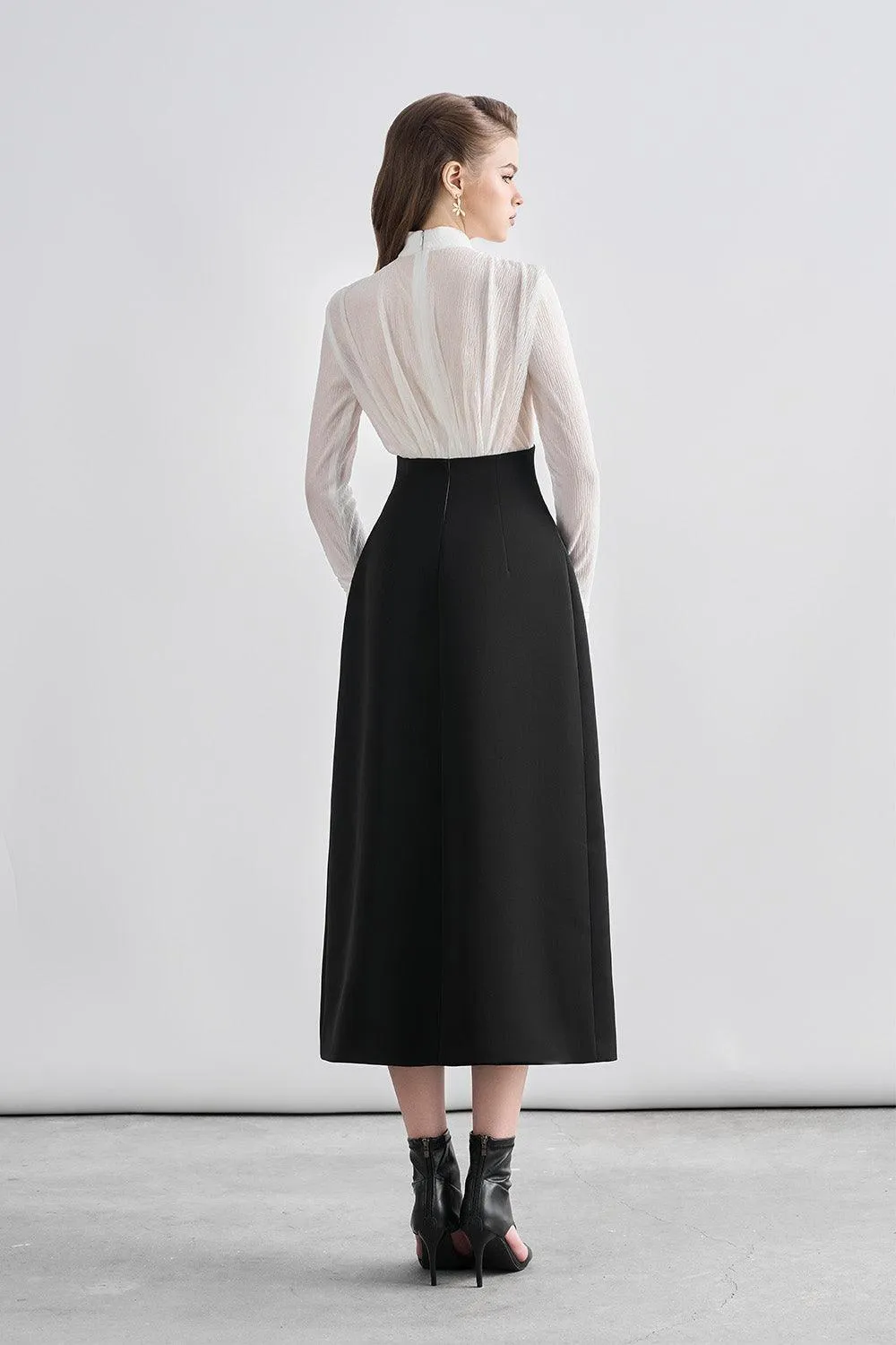 Wrenley A-line Bow Tie Chanel Midi Dress