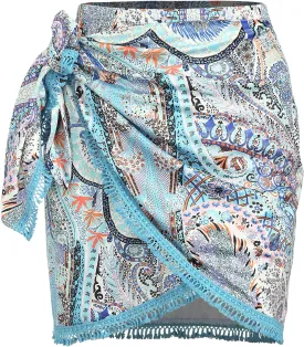ZAFUL Slit Skirt for Women Boho Print Tie Side Wrap Tassel Casual Beach Mini Skirt